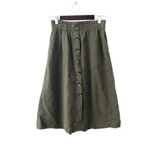 Madewell Paperbag Button Front Midi Skirt Kale Green XS